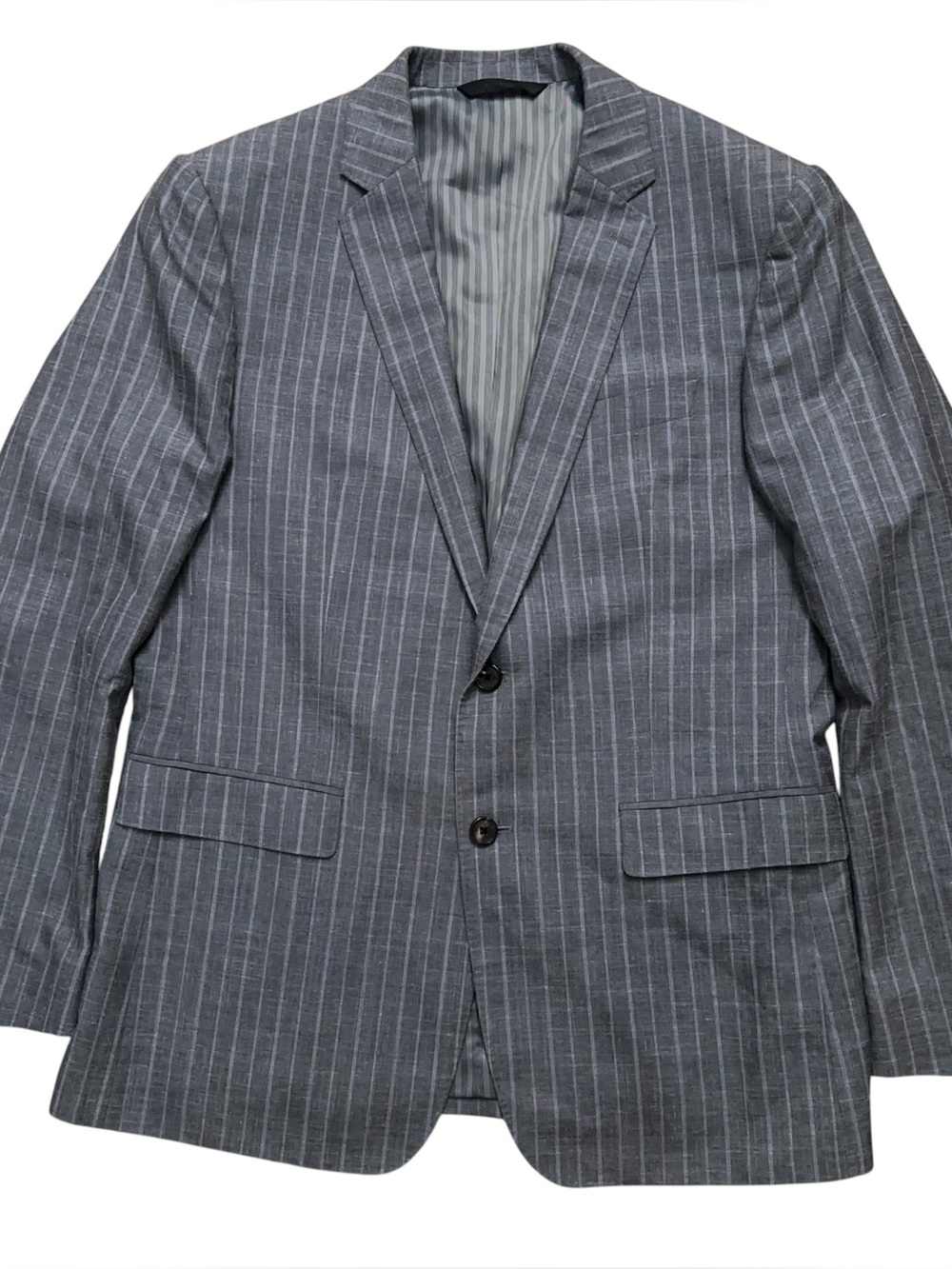 Banana Republic Blazer Jacket Mens 42R Wool Linen Silk Slim Fit Gray Striped NEW